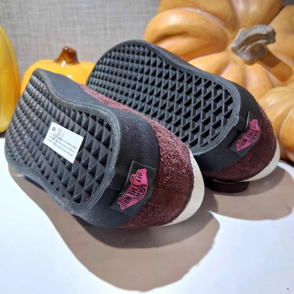 Vans Maroon Suede Sneakers with Pink Side Stripe